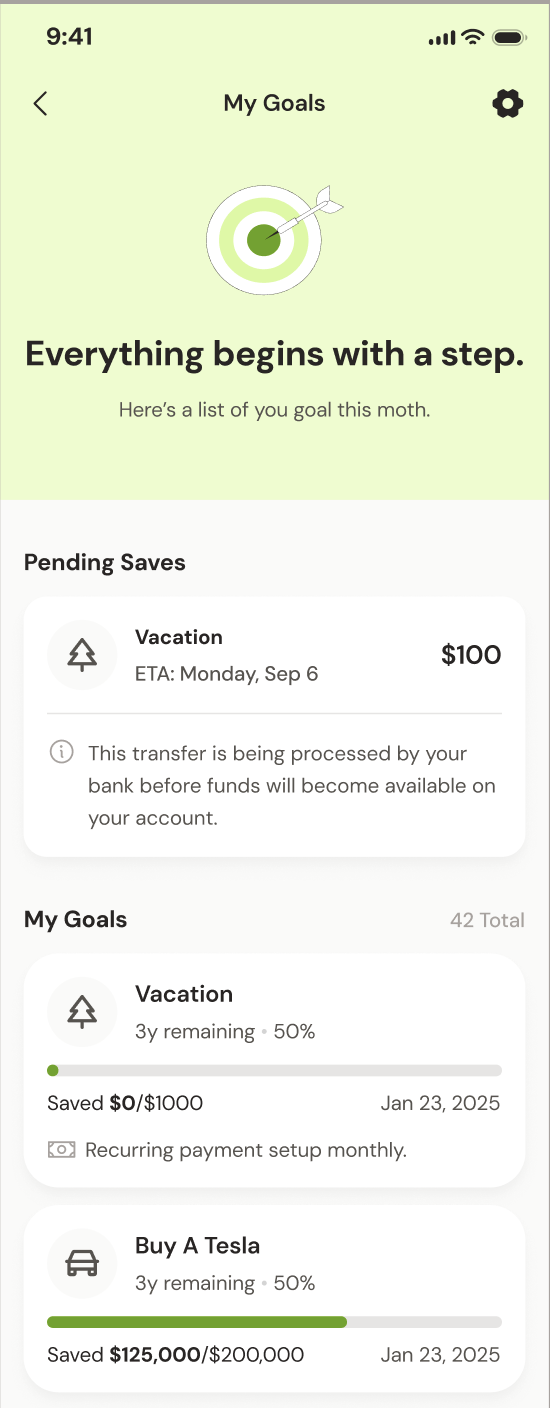 KAMP app screen: Goals you actually reach
